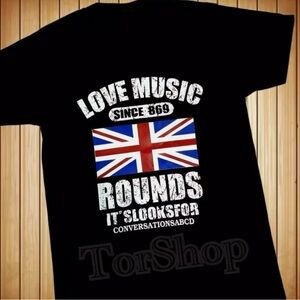 T Shirt FASHION LOVE MUSIC SINCE869 ROUNDS Men's Size L Black Thai NWOT